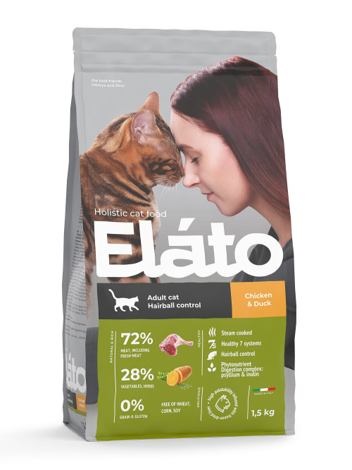 Elato Holistic сухой корм для взрослых кошек, с курицей и уткой - 1,5 кг