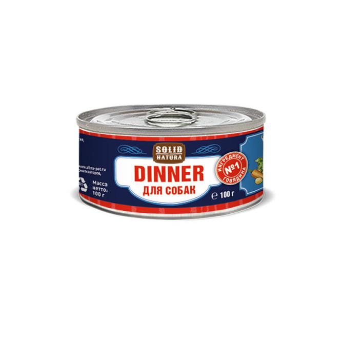 Solid Natura Dinner влажный корм для собак, с говядиной, в консервах - 100 г х 6 шт