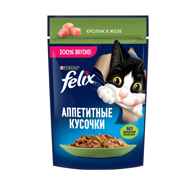 Felix Аппетитные кусочки влажный корм для взрослых кошек с кроликом, в паучах - 75 г х 26 шт