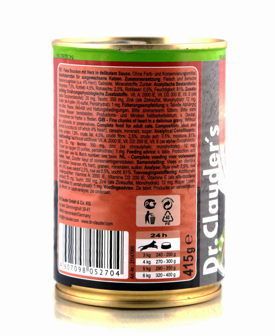 Dr.Clauder`s влажный корм для взрослых кошек с сердцем, в консервах - 415 г х 12 шт