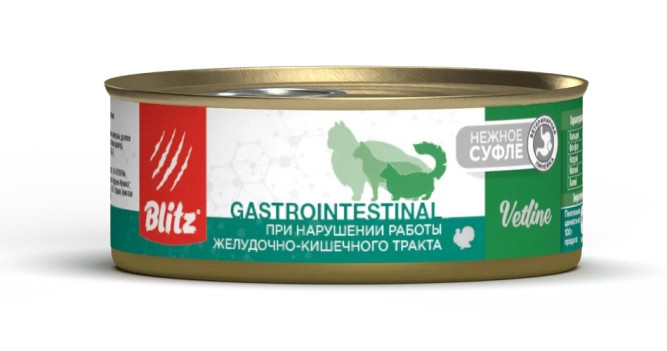 Blitz Vetline Gastrointestinal влажный диетический корм для кошек при нарушении работы желудочно-кишечного тракта, в консервах - 100 г х 16 шт