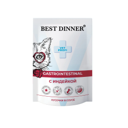 Best Dinner Exclusive Vet Profi Gastro Intestinal диетические паучи для взрослых кошек с чувствительным пищеварением, с индейкой, кусочки в соусе - 85 г х 24 шт