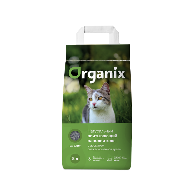 Organix наполнитель впитывающий минеральный для кошачьего туалета, с ароматом свежескошенной травы - 8 л