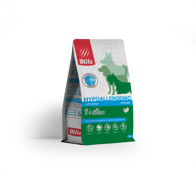 Blitz Vetline Hypoallergenic диетический полнорационный сухой корм для взрослых собак при пищевой аллергии - 1,5 кг