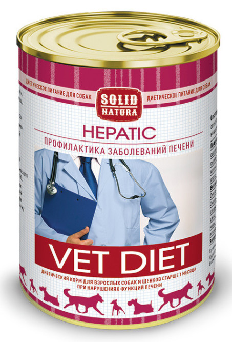 Solid Natura VET Hepatic влажный диетический корм для взрослых собак, в консервах - 340 г х 6 шт