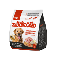ZOOFOOD полнорационный сухой корм для взрослых собак средних и крупных пород с курицей - 1,1 кг