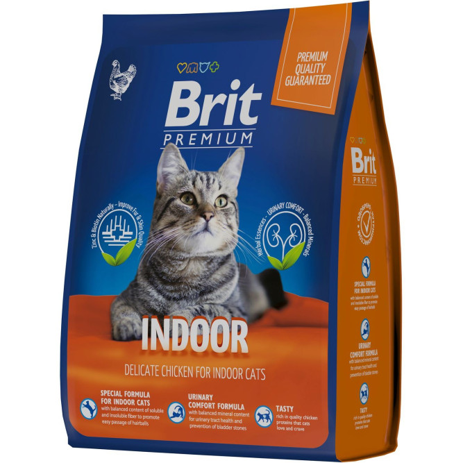 Brit Premium Cat Indoor сухой корм для кошек домашнего содержания с курицей - 2 кг