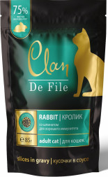 Clan De File влажный корм для взрослых кошек кусочки в соусе с кроликом и шпинатом, в паучах - 85 г х 14 шт