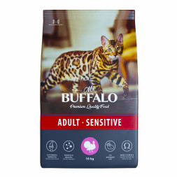 Mr.Buffalo Adult Sensitive полнорационный сухой корм для взрослых котов и кошек с чувствительным пищеварением, с индейкой - 10 кг