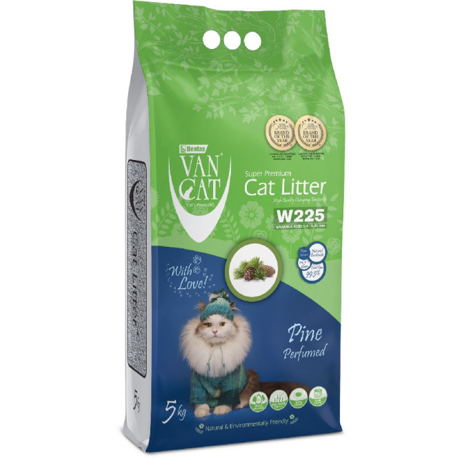 Van Cat W225 комкующийся наполнитель для кошек, без пыли, с ароматом соснового леса - 5 кг