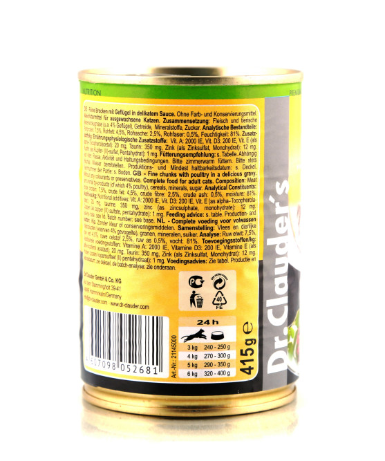 Dr.Clauder`s влажный корм для взрослых кошек с курицей, в консервах - 415 г х 12 шт