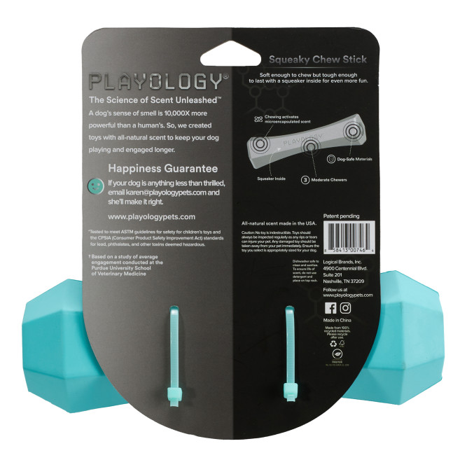 Playology SQUEAKY CHEW STICK хрустящая жевательная палочка для собак с ароматом арахиса, большая, голубой