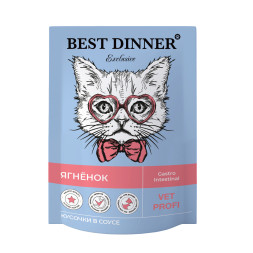 Best Dinner Exclusive Vet Profi Gastro Intestinal диетические паучи для взрослых кошек с чувствительным пищеварением, с ягненком, кусочки в соусе - 85 г х 24 шт