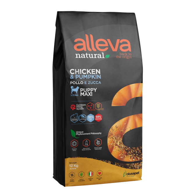 Alleva Natural Puppy Chicken &amp; Pumpkin Maxi сухой корм для щенков с курицей и тыквой - 12 кг