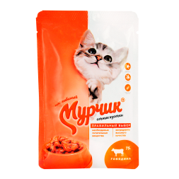 Мурчик влажный корм для взрослых кошек с говядиной, в паучах - 75 г х 35 шт