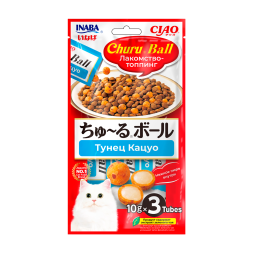 Inaba Ciao Churu Ball лакомство-топпинг для взрослых кошек, шарики с кремовой начинкой из тунца Кацуо - 10 г х 3 шт