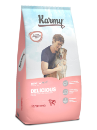 Karmy Delicious Mini сухой корм для взрослых привередливых собак мелких пород, с телятиной - 14 кг