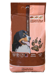 Дилли сухой корм для взрослых собак говяжья печень с овсянкой - 14 кг