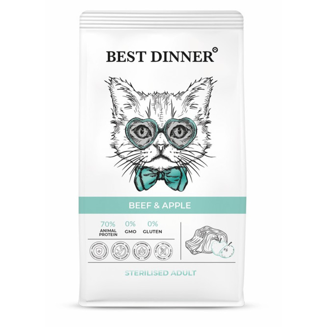 Best Dinner Adult Sterilised Beef &amp; Apple сухой корм для взрослых стерилизованных кошек с говядиной и яблоком - 400 г