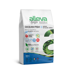 Alleva Holistic Puppy/Junior Ocean Fish Medium сухой корм для щенков средних пород с океанической рыбой, коноплей и алое вера 800 г