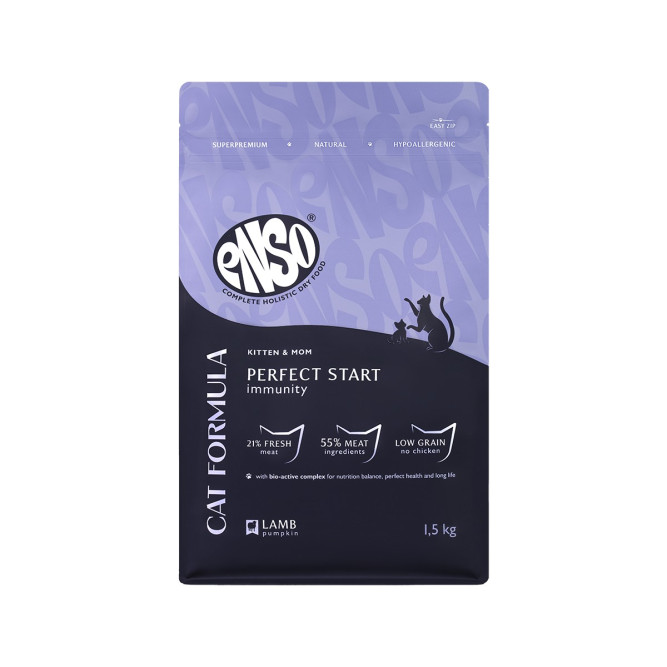 ENSO Cat Formula Perfect Start сухой корм для котят от 1 месяца, беременных и кормящих кошек со свежим ягненком и добавлением тыквы - 1,5 кг