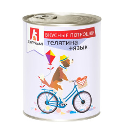 Зоогурман влажный корм для взрослых собак средних и крупных пород, с телятиной и языком - 750 г x 6 шт