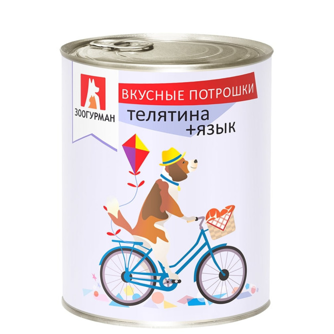 Зоогурман влажный корм для взрослых собак средних и крупных пород, с телятиной и языком - 750 г x 6 шт