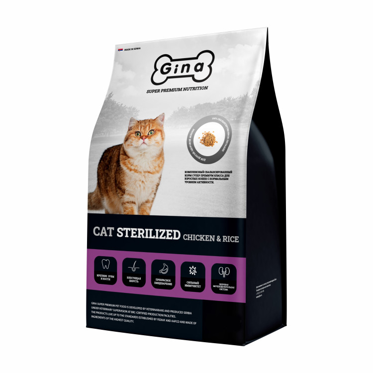 Gina Cat Sterilized Chicken & Rice сухой корм для взрослых ...