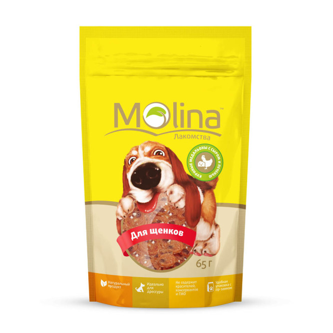 Molina Лакомство для щенков Куриные медальоны с сыром и печенью 65 г