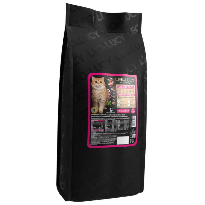 LEO&amp;LUCY сухой холистик корм для взрослых стерилизованных кошек мясное ассорти - 5 кг