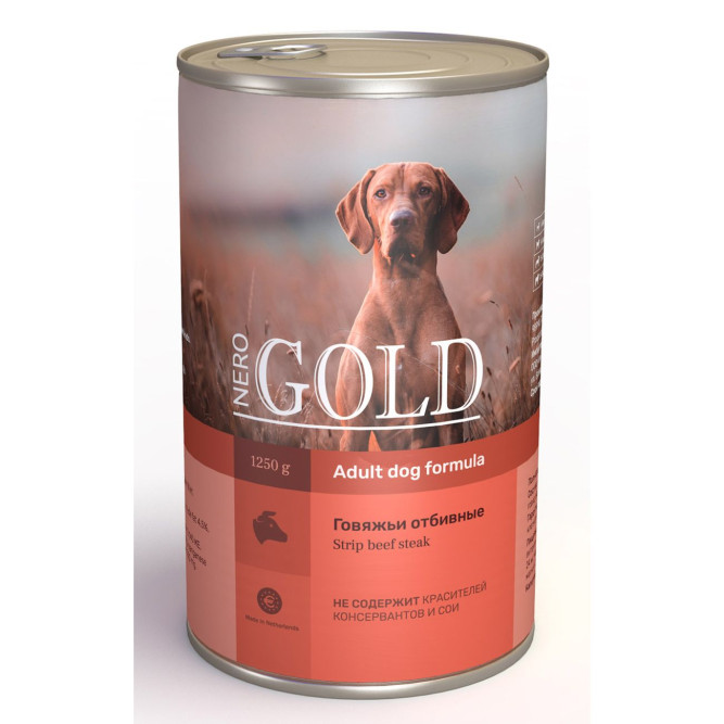 Nero Gold Adult Dog Formula Strip Beef Steak консервы для взрослых собак с говяжьими отбивными - 1,25 кг х 12 шт