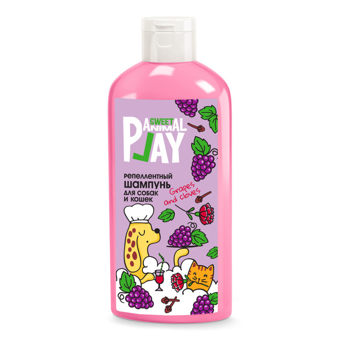 Animal Play Sweet шампунь для собак и кошек репеллентный, с ароматом Виноград и гвоздика - 300 мл