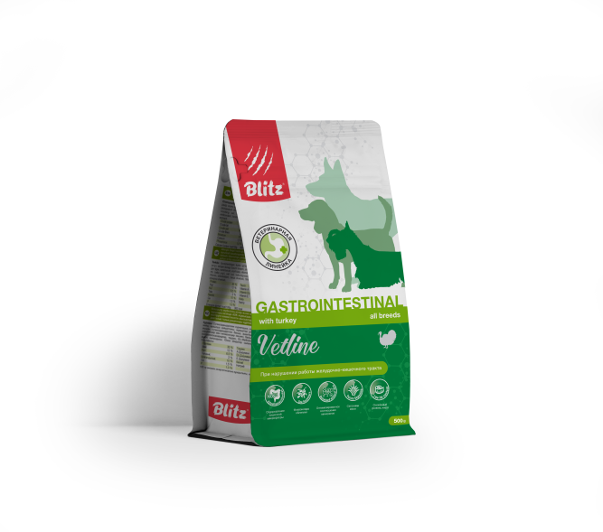 Blitz Vetline Gastrointestinal диетический полнорационный сухой корм для взрослых собак при нарушении работы ЖКТ - 500 г