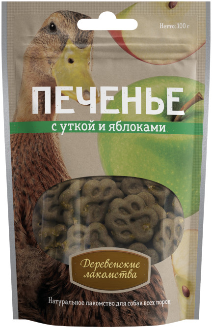 Деревенские лакомства для собак Печенье с уткой и яблоками - 100 г