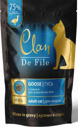Clan De File влажный корм для взрослых кошек кусочки в соусе с гусем и клюквой, в паучах - 85 г х 14 шт