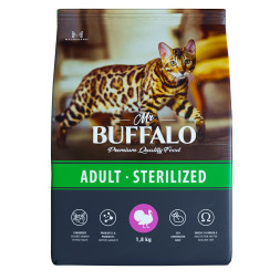 Mr.Buffalo Castrated полнорационный сухой корм для взрослых стерилизованных котов и кошек с индейкой - 1,8 кг