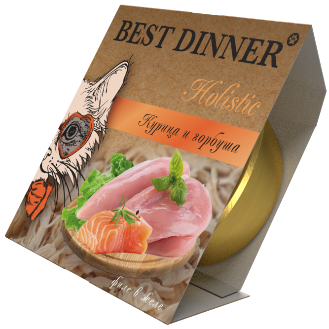 Best Dinner Holistic влажный корм для стерилизованных кошек, мясные волокна в желе "Курица и горбуша" - 75 гр х 6 шт