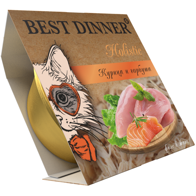 Best Dinner Holistic влажный корм для стерилизованных кошек, мясные волокна в желе "Курица и горбуша" - 75 гр х 6 шт