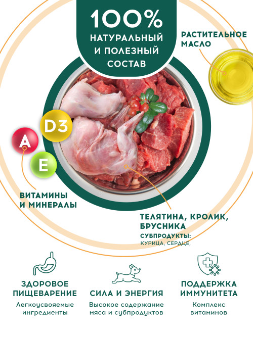 Chester влажный корм для взрослых собак всех пород, с телятиной, кроликом и брусникой, в консервах - 850 г х 6 шт