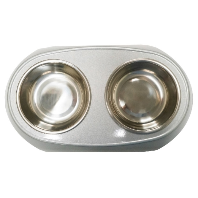 SuperDesign миска на меламиновой подставке двойная Металлик, 2х350 мл, белая