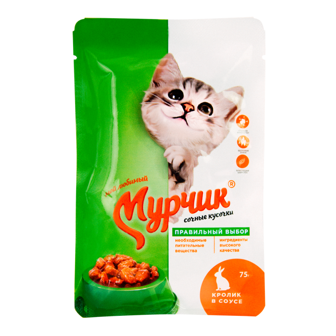 Мурчик влажный корм для взрослых кошек с кроликом в соусе, в паучах - 75 г х 35 шт