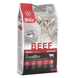 Blitz Sensitive Beef Adult Cats All Breeds сухой корм для взрослых кошек с чувствительным пищеварением, с говядиной - 2 кг