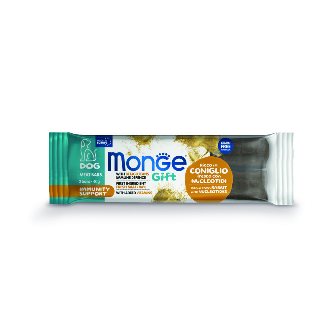 Monge Gift Immunity Support лакомство для взрослых собак всех пород, мясные батончики с кроликом, нуклеотидами и бета-глюканами, для поддержки иммунитета - 40 г