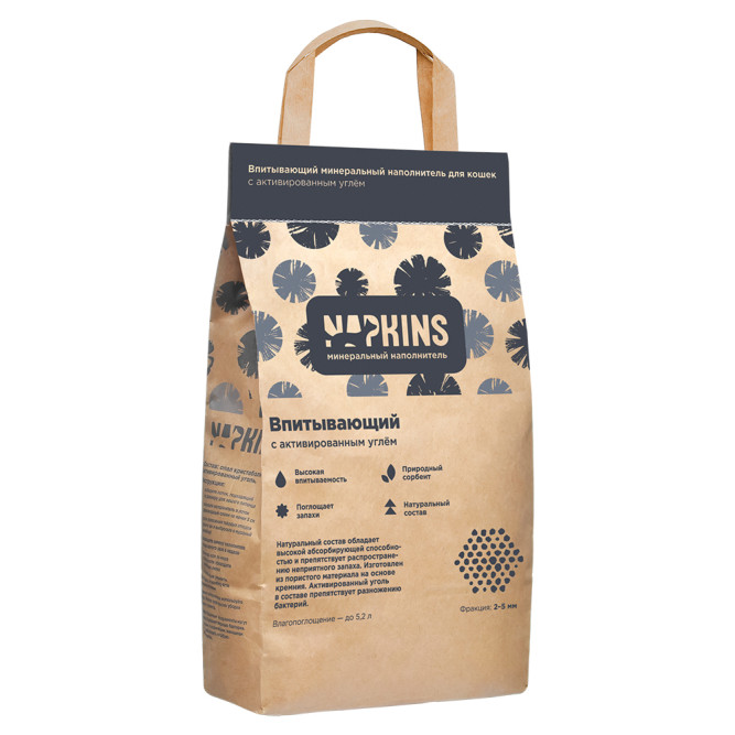 NAPKINS минеральный впитывающий наполнитель для кошачьего туалета, с активированным углем - 8,96 л (6 кг)