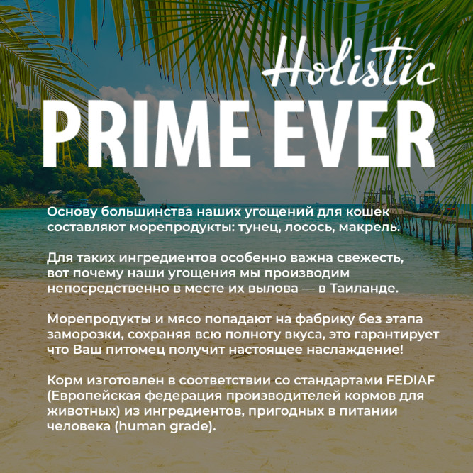 Prime Ever Holistic влажный корм для взрослых кошек с лососем и ягодами годжи в соусе, в паучах - 85 г х 24 шт