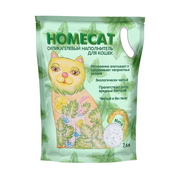 HOMECAT силикагелевый наполнитель для кошачьих туалетов с ароматом мяты - 7,6 л