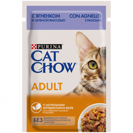 Purina Cat Chow Adult паучи для взрослых кошек с ягненком и зеленой фасолью - 85 г х 26 шт