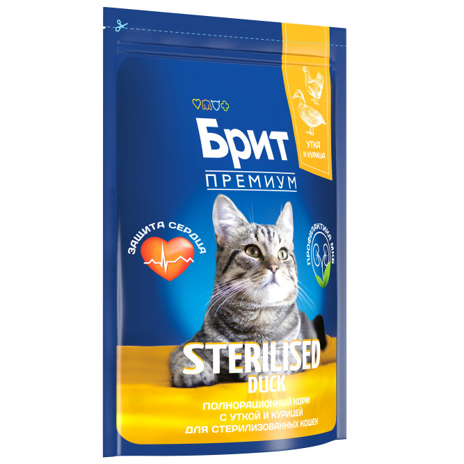 Brit Premium Cat Sterilised сухой корм для взрослых стерилизованных кошек с уткой и курицей - 2 кг