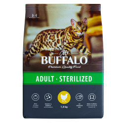 Mr.Buffalo Castrated полнорационный сухой корм для взрослых стерилизованных котов и кошек с курицей - 1,8 кг
