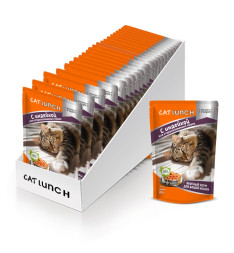 Cat Lunch влажный корм для стерилизованных кошек и кастрированных котов кусочки в соусе с индейкой, в паучах - 85 г х 24 шт